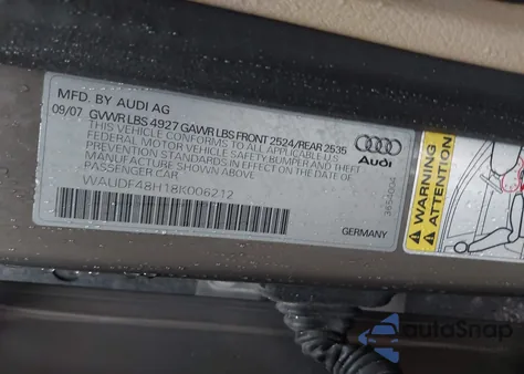 2008 Audi A4 2.0T z USA, uszkodzony, nr VIN WAUDF48H18K006212